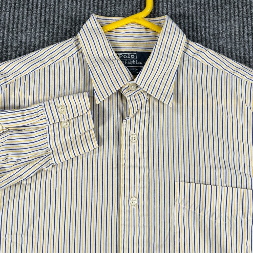 Polo Ralph Lauren Shirt Mens 15.5 34/35 Yellow Striped Long Sleeve Button Andrew